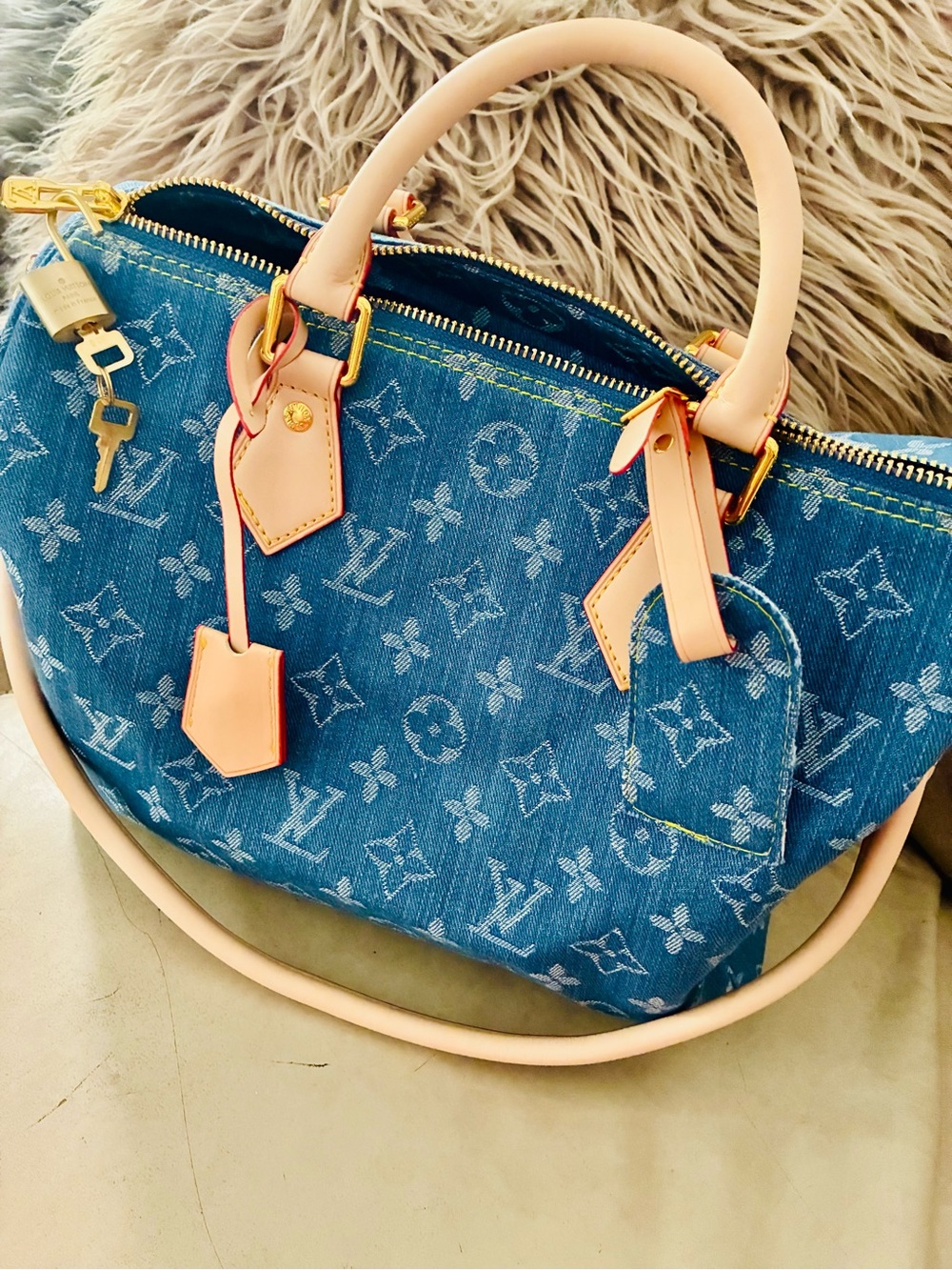 Gorgeous Blue Denim  Monogram bag with leather Trim